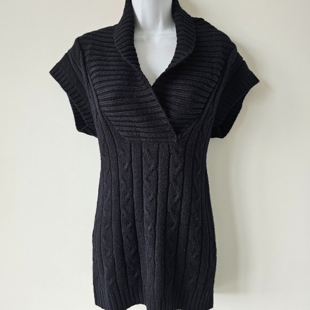 MENDOCINO Black Acrylic Soft Feel V Neck Cable Knit Top Small